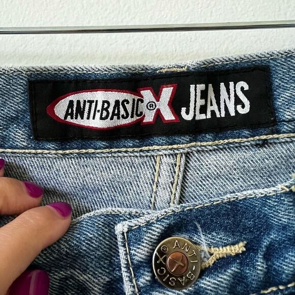 Vintage Anti-Basic Jeans Blue Solid Cotton Button & Zip Fly Long Denim Short Siz - Picture 5 of 14